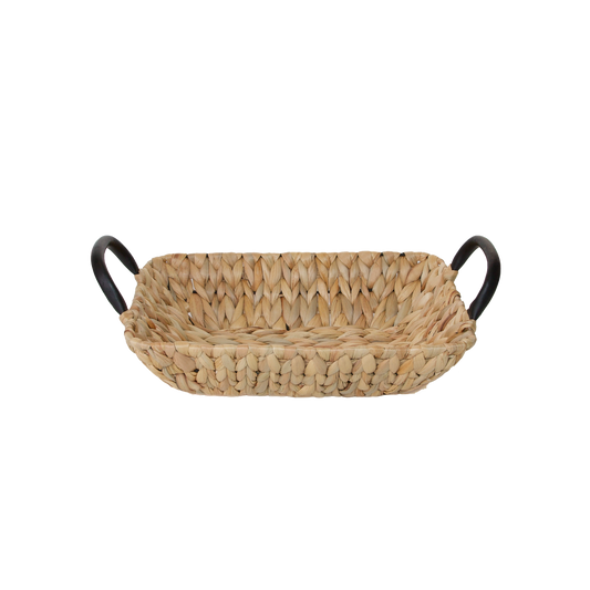 Water Hyacinth Rectangular Basket Tray with Black Handle - 3 Sizes