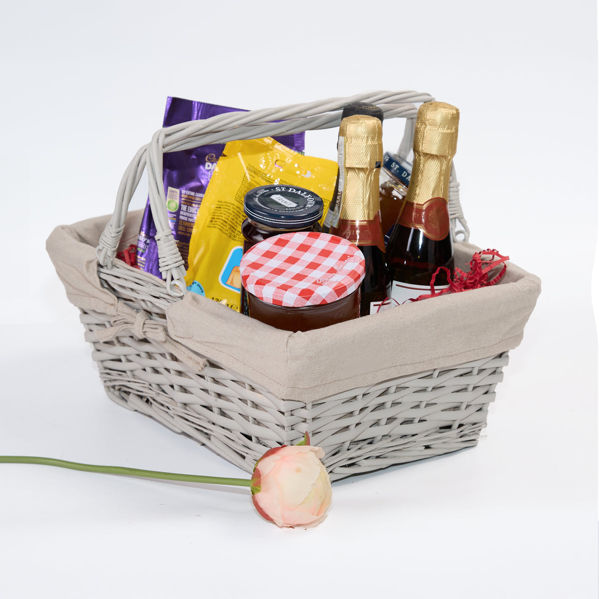 Grey Wicker Flower Girl Shopper Basket with Lining
