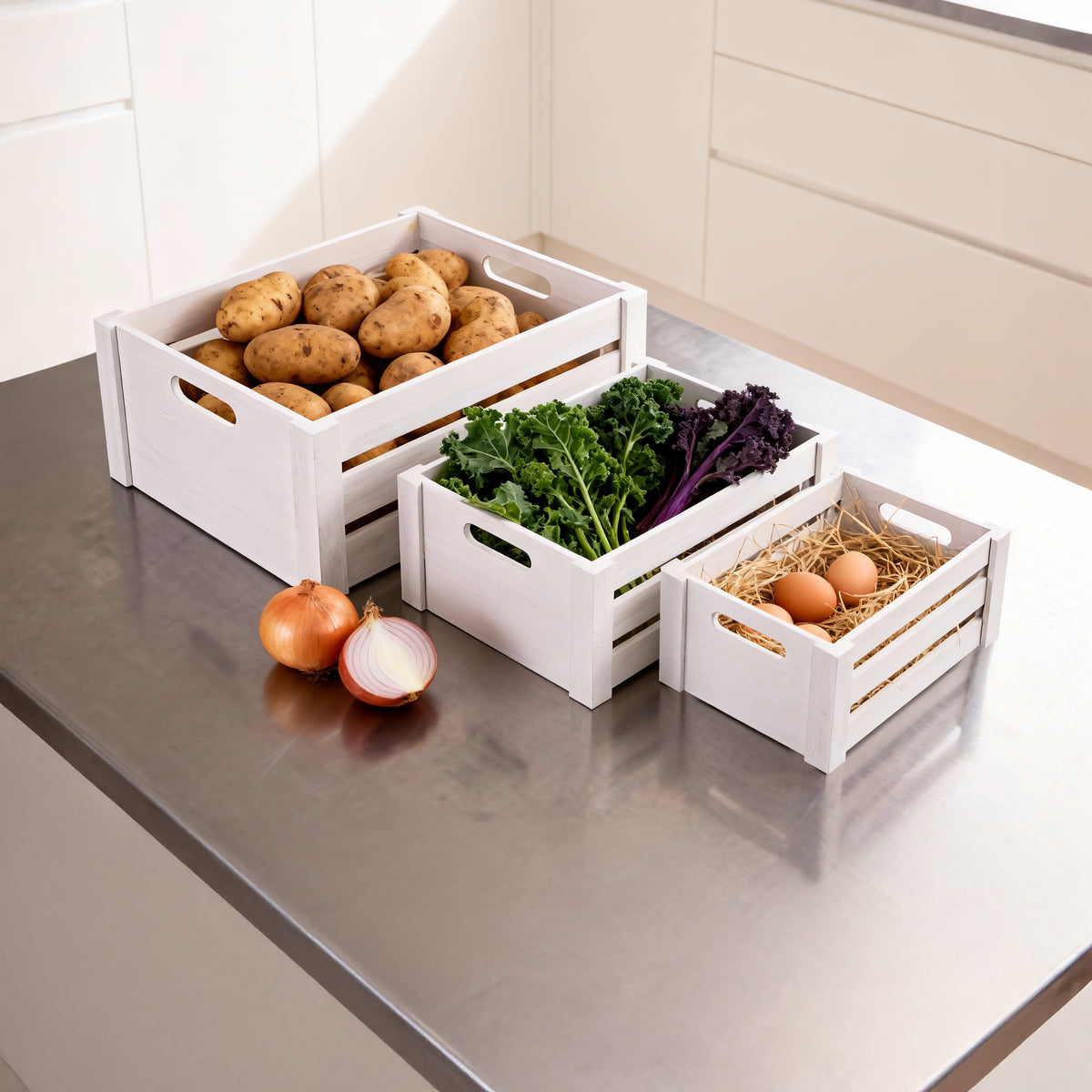 White Oval Cut-out Slatted Wooden Crate - 3 Sizes