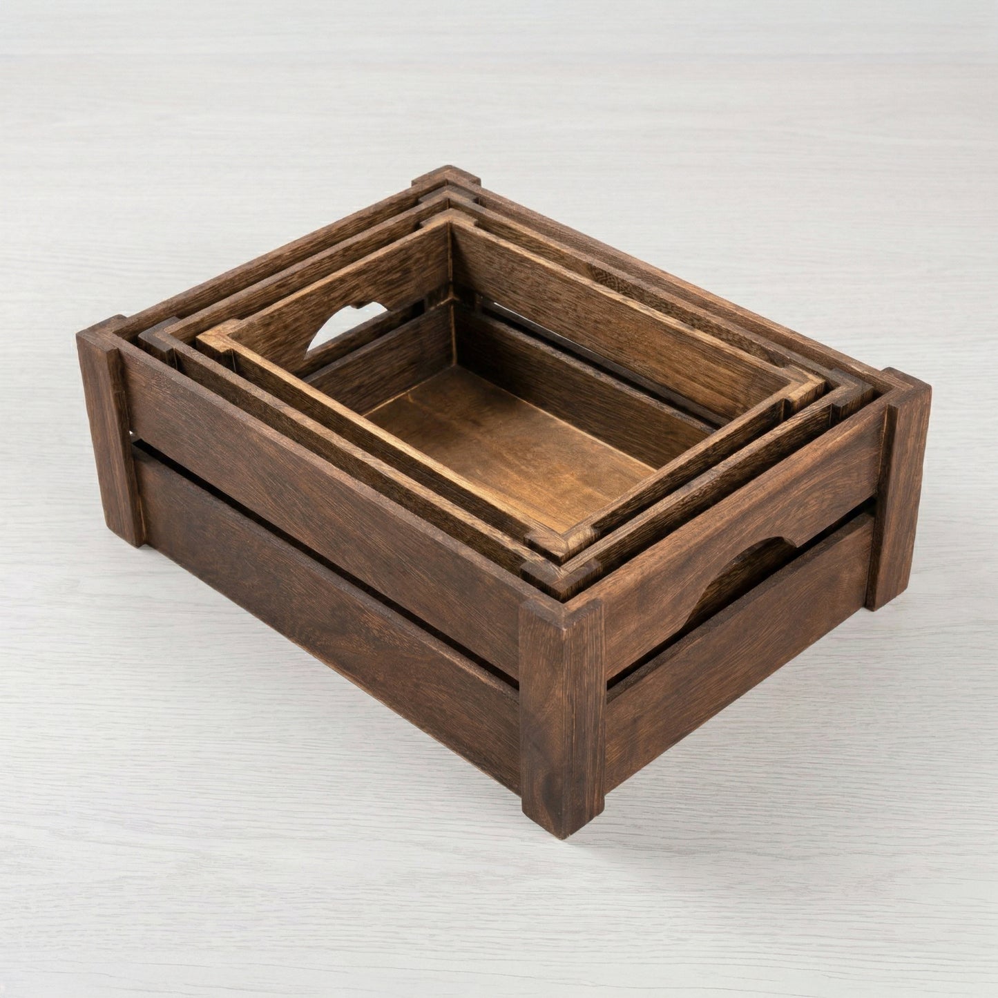 Dark Wooden Crate with Handle - 3 Sizes