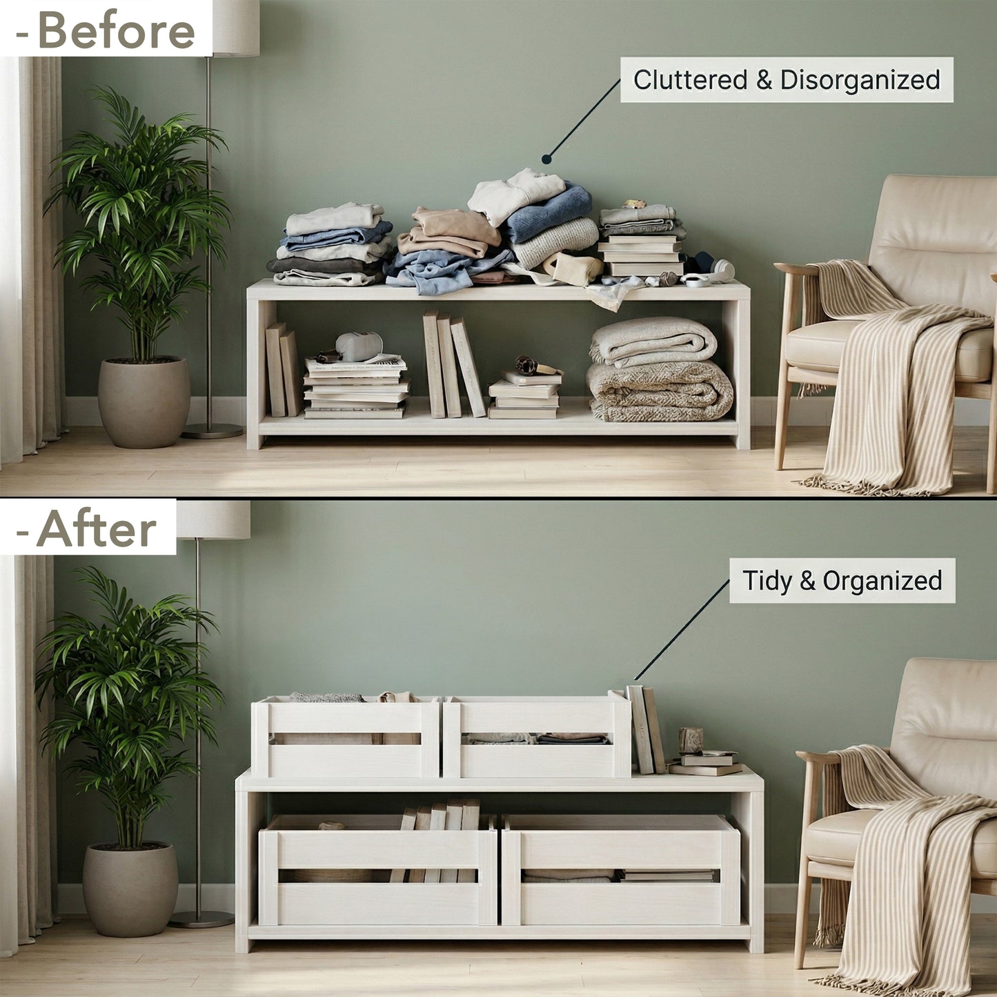 White Wooden Crate with Handle - 3 Sizes