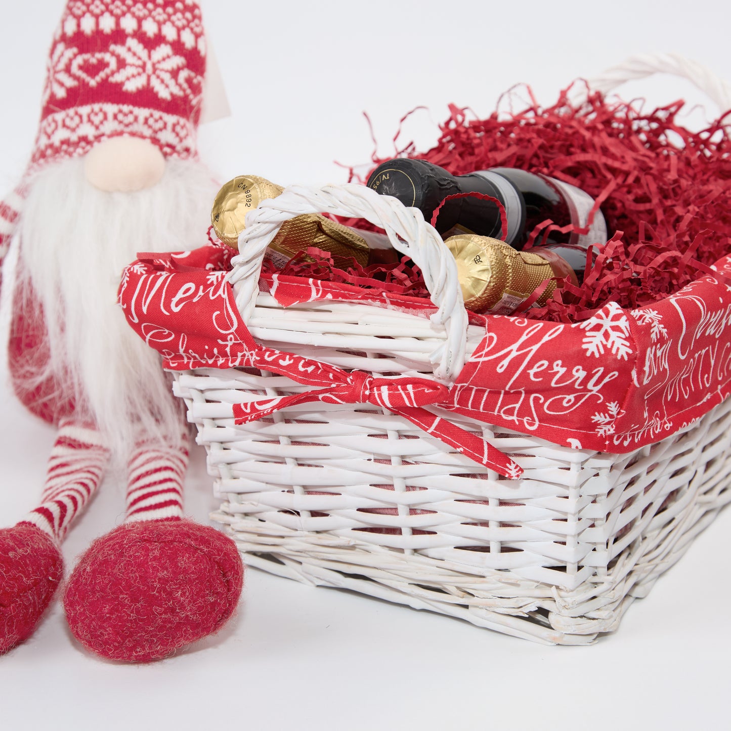White Christmas Wicker Basket with Handle