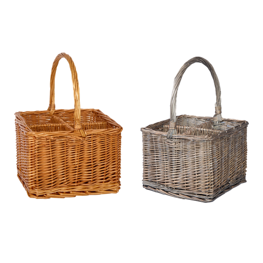 4 Bottle Wicker Wine Carrier Basket - Light Steamed / Antique Wash