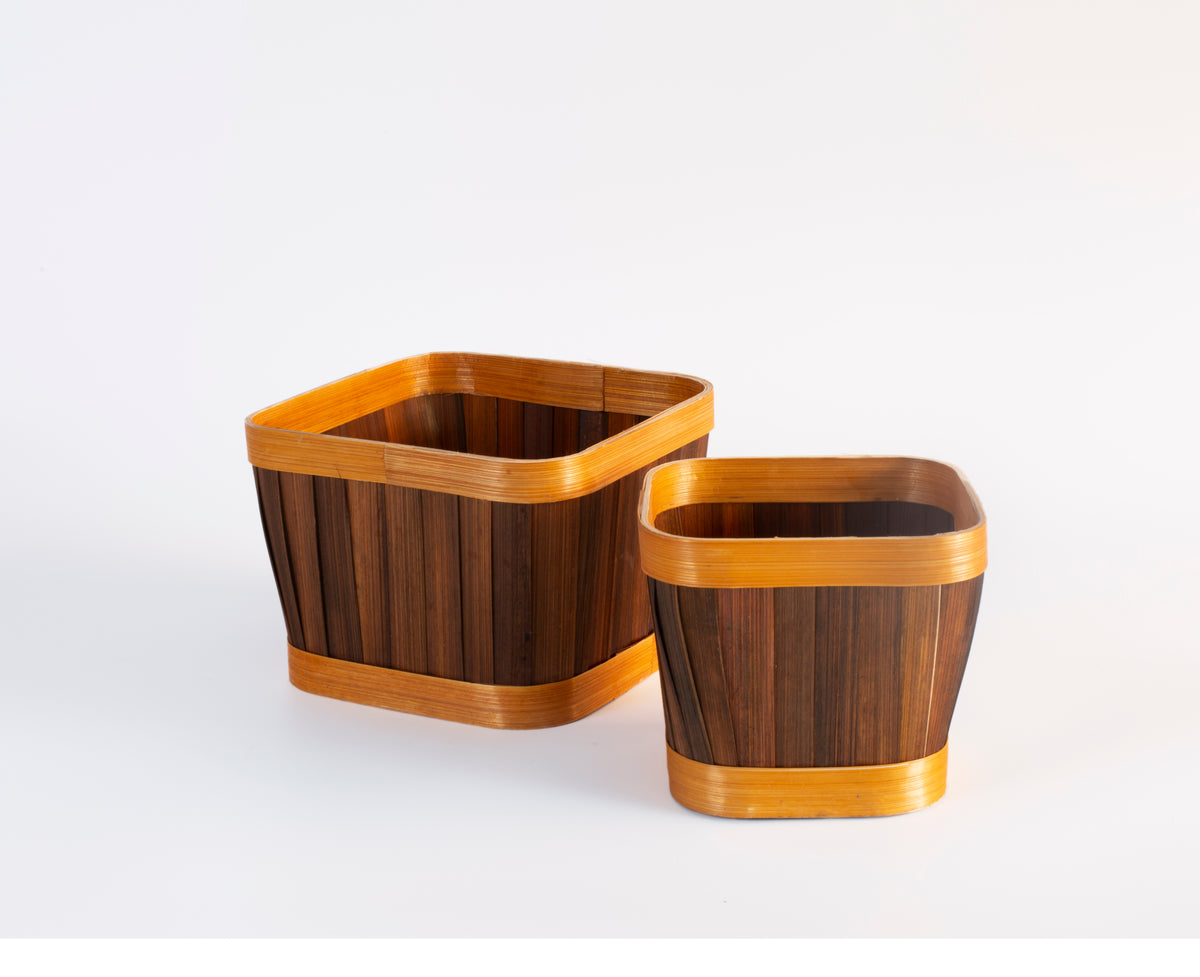 Brown Square Bamboo Storage Hamper Basket