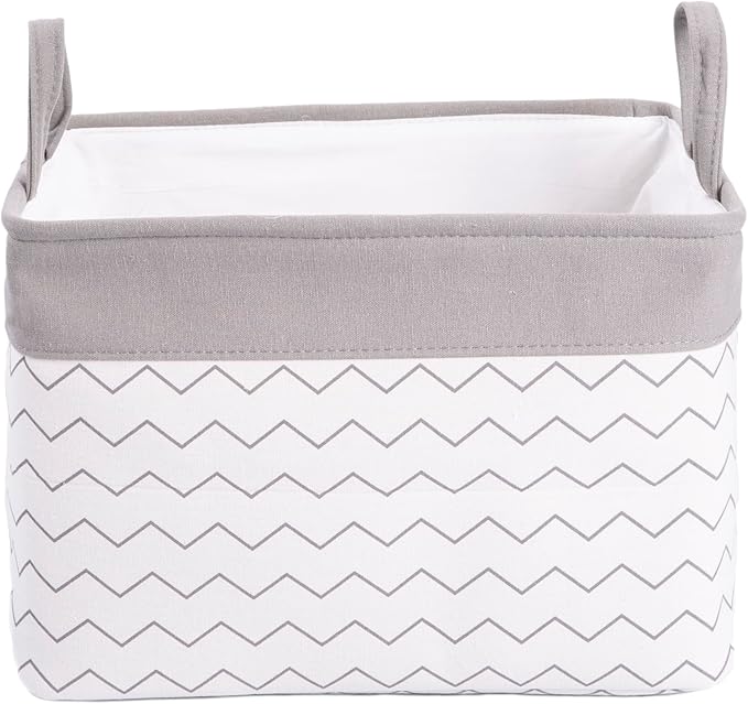 Zigzag Striped Canvas Laundry Basket with Handle - 2 Sizes