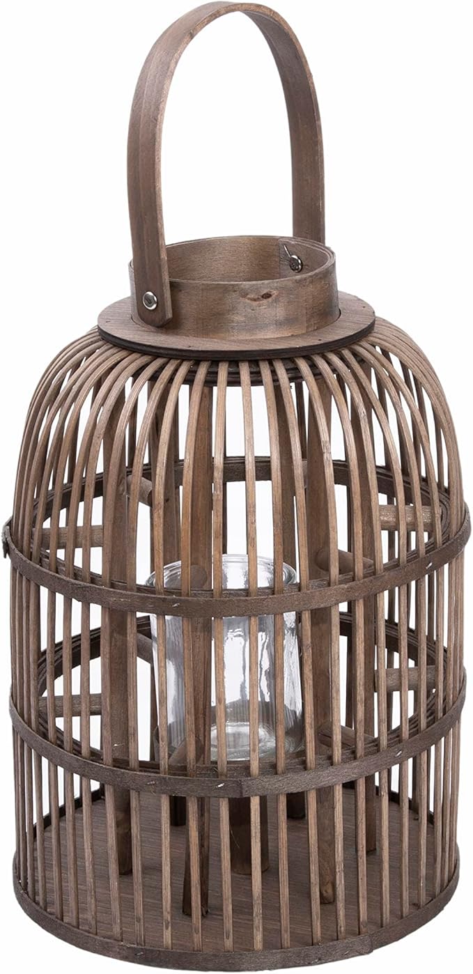Brown Birdcage Shaped Wooden Candle Lantern - 2 Sizes