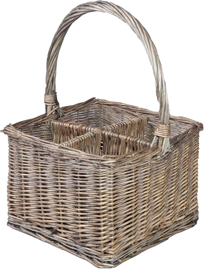 4 Bottle Wicker Wine Carrier Basket - Light Steamed / Antique Wash