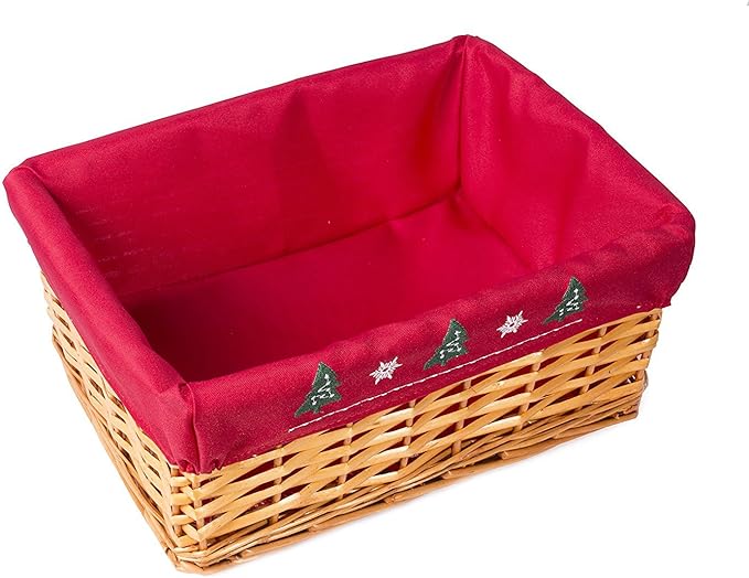Light Steamed Wicker Basket Tray with Christmas Lining - 2 Sizes