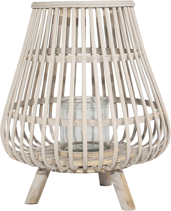 Wooden Tripod Lantern Candle Holder - Brown / White