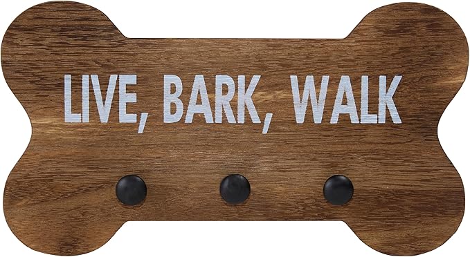 Dog Leash & Key Holder Wooden Wall Hook - White / Brown / Grey
