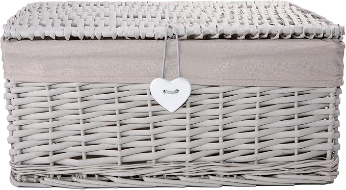 Light Grey Wicker Storage Hamper Basket with Lining – Short Version - 3 Sizes