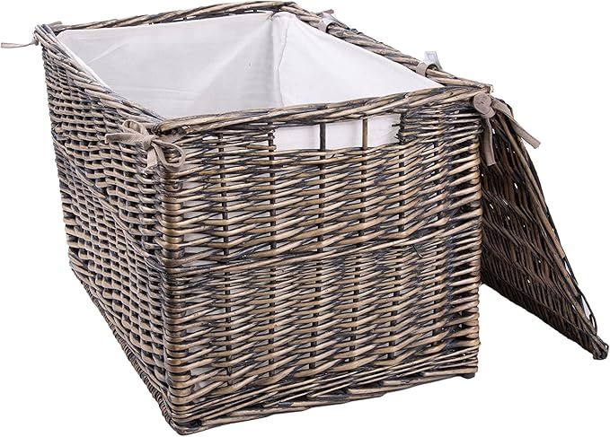 Antique Wash Wicker Storage Hamper Basket with Lining - 3 Sizes