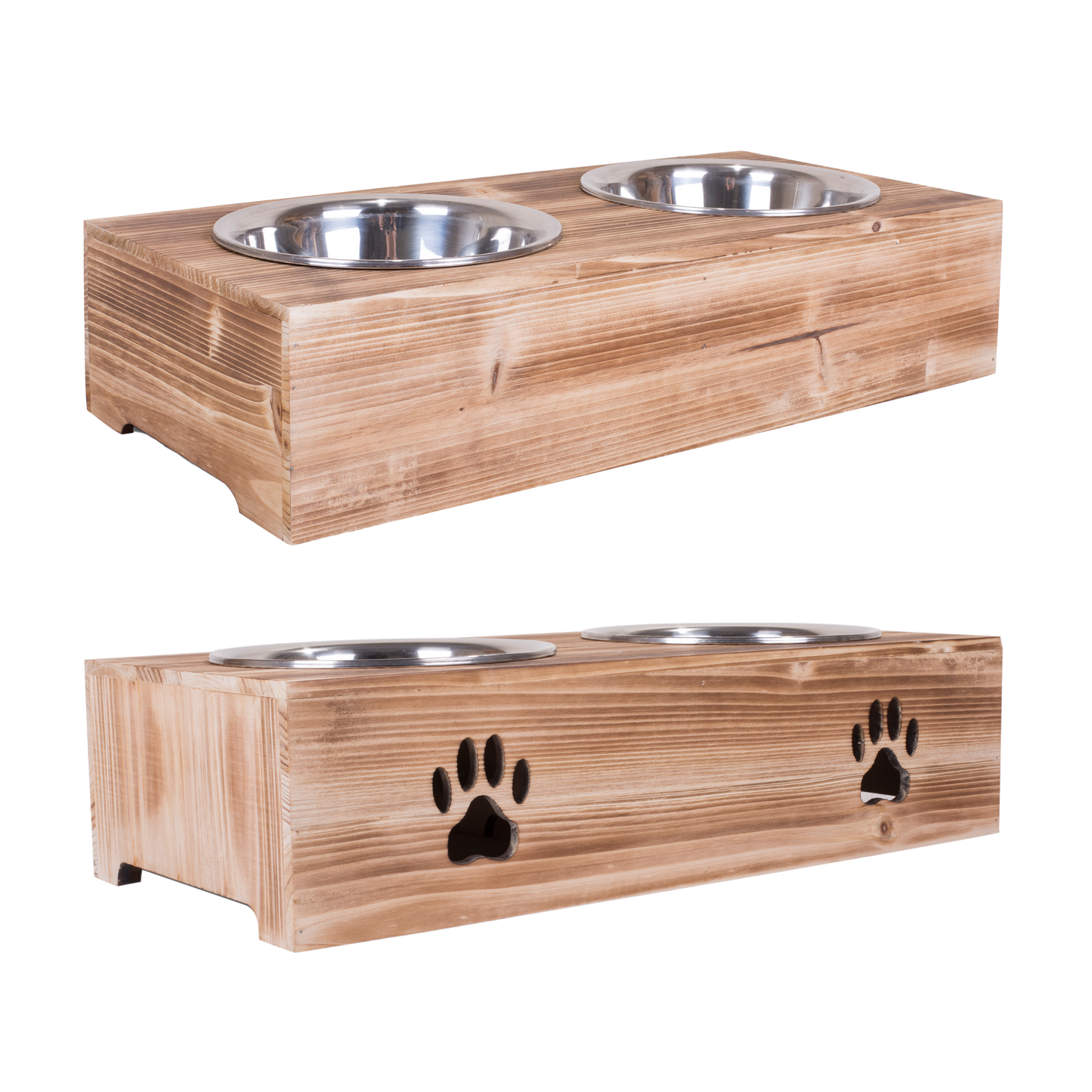 Double Bowls Wooden Dog Feeding Station