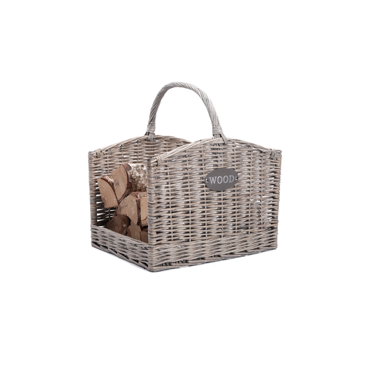 Antique Wash Open Ended Wicker Log Basket - 2 Sizes