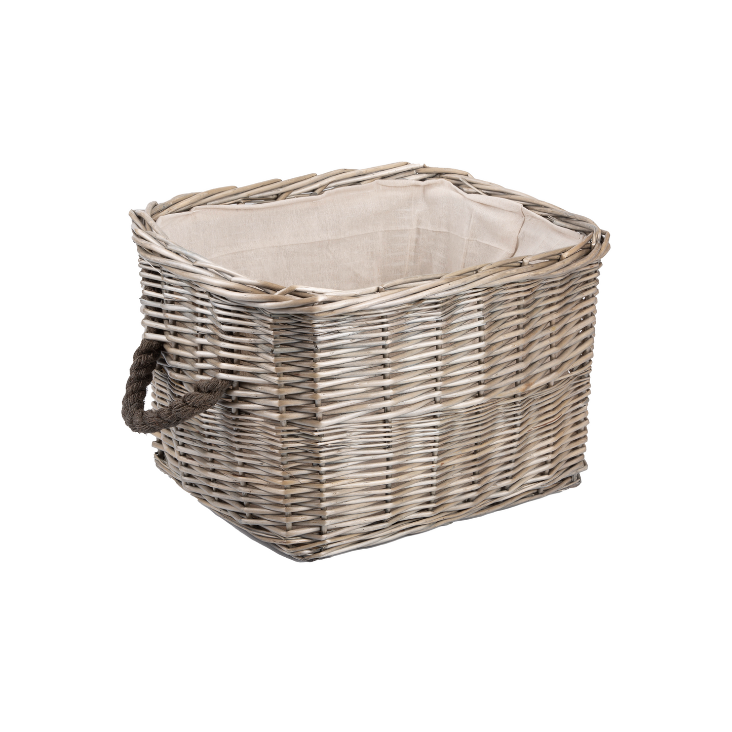 Antique Wash Rope Handled Wicker Log Basket with Lining