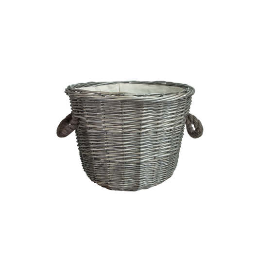 Antique Wash Round Rope Handled Wicker Log Basket