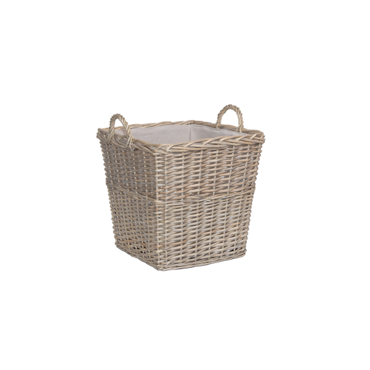 Antique Wash Square Wicker Log Basket with Lining