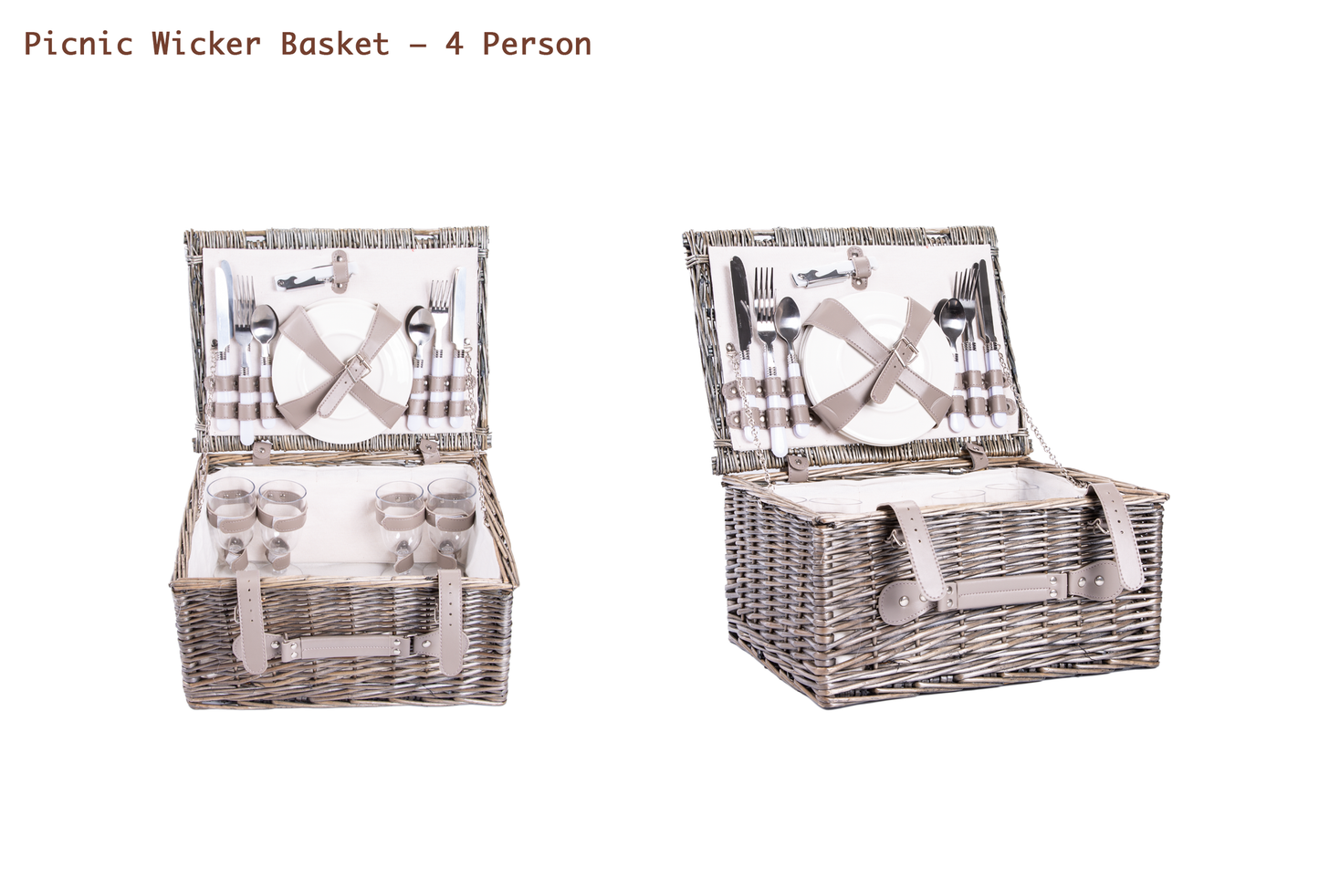 Antique Wash Picnic Wicker Hamper Basket - 2 Person / 4 Person