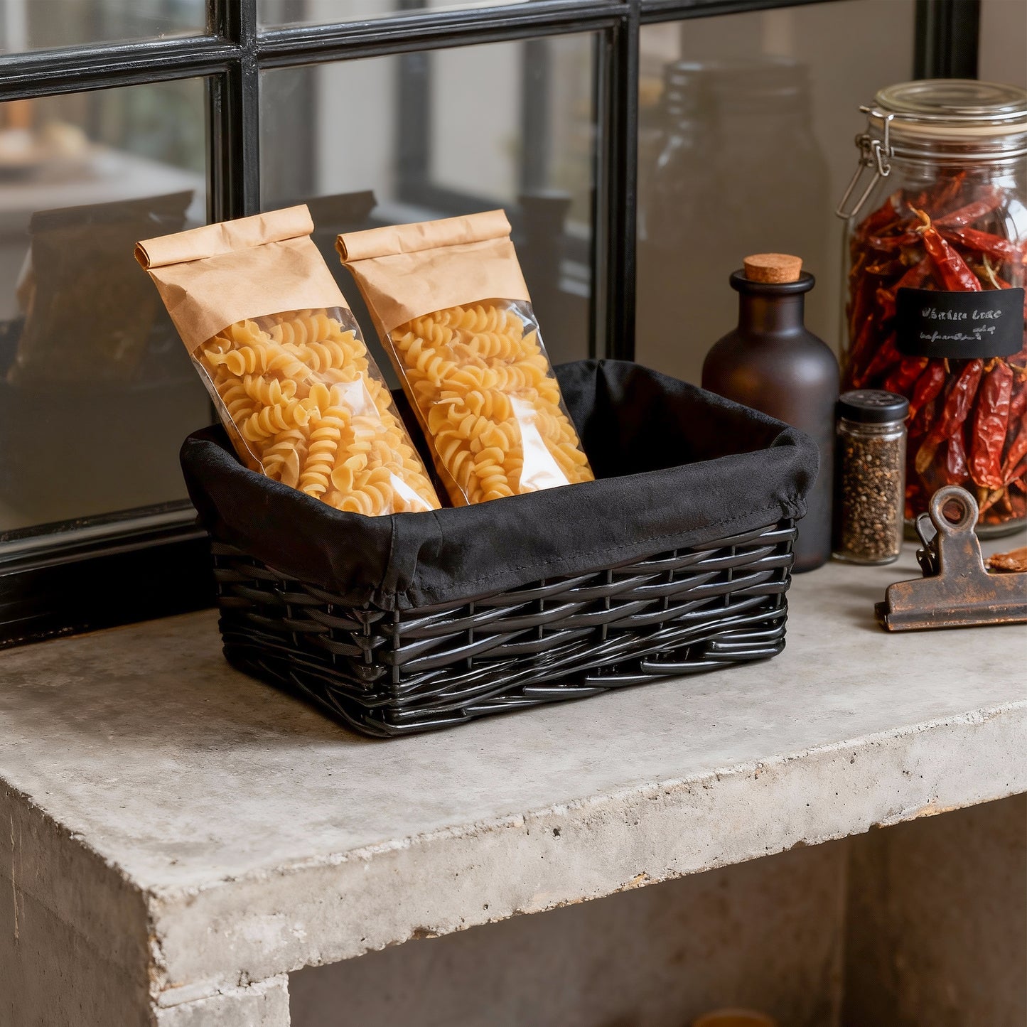 Black Wicker Storage Basket with Lining - 3 Sizes