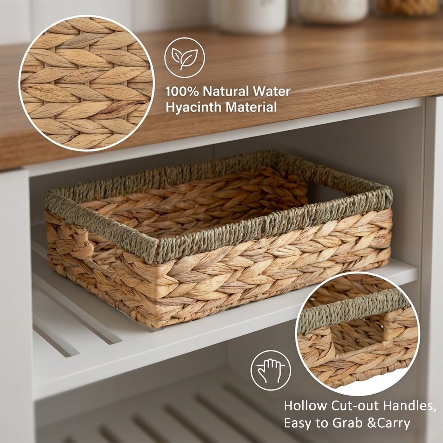 Shallow Water Hyacinth Storage Baskets with Seagrass Border - 3 Sizes