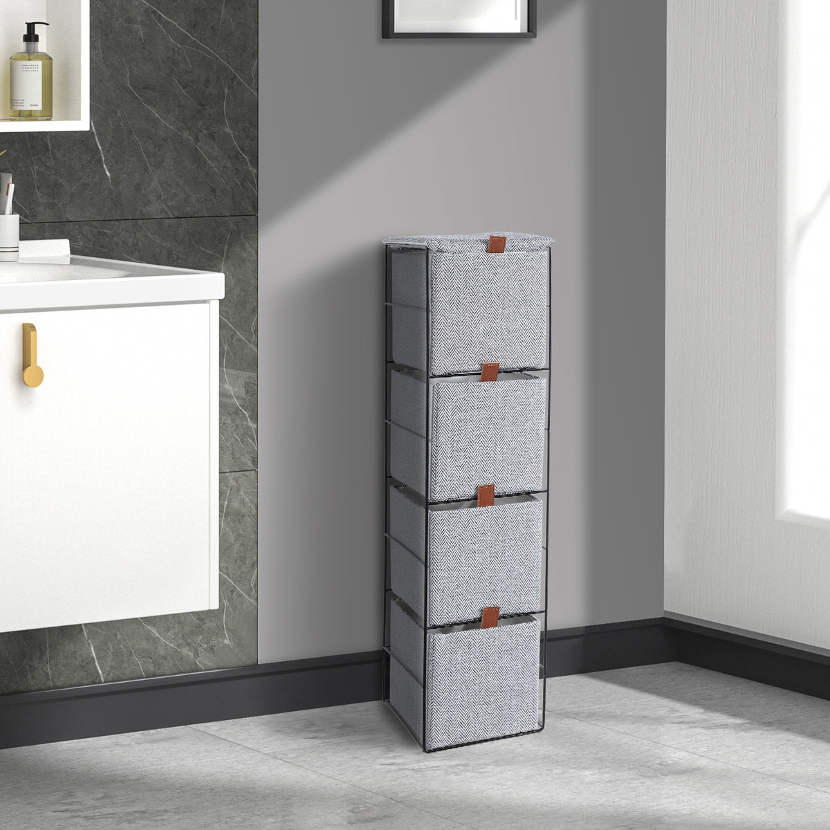 Grey Cotton 4 Drawers Storage Unit