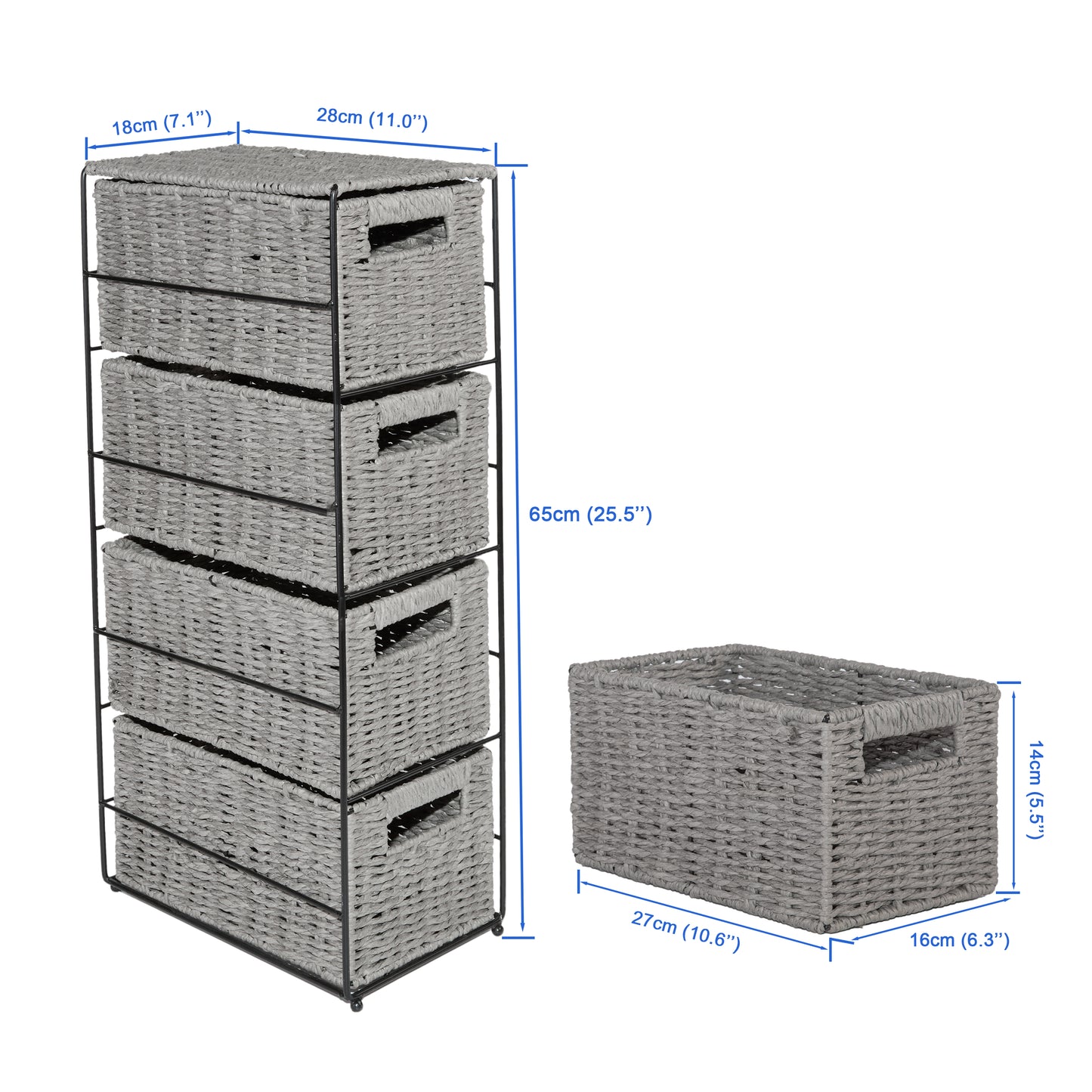 Grey Seagrass 4 Drawers Storage Unit