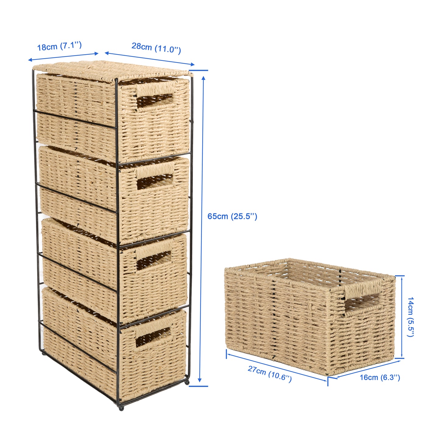 Beige Seagrass 4 Drawers Storage Unit