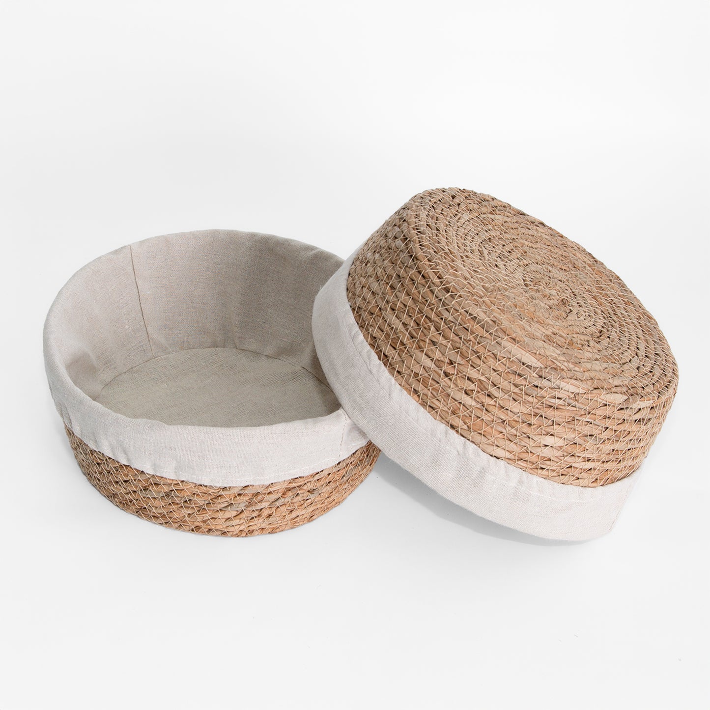 Round Seagrass Storage Basket with Lining Set 2