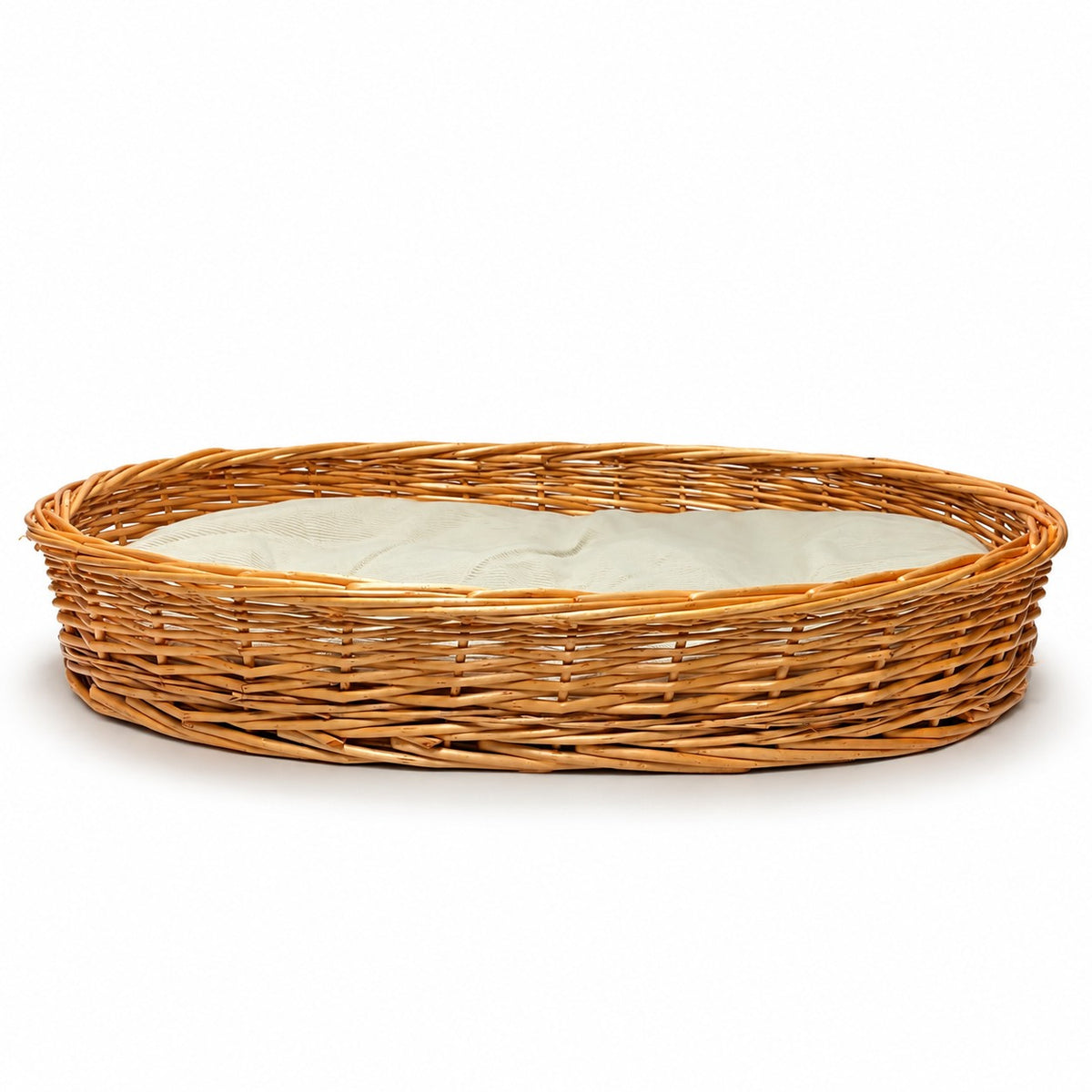Light Steamed Oval Wicker Dog Bed with Cushion - 3 Sizes