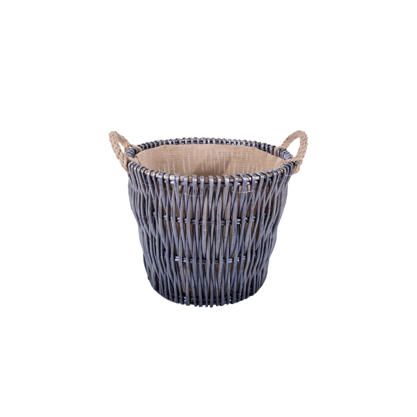 Antique Wash Round Vertical Weave Wicker Log Basket