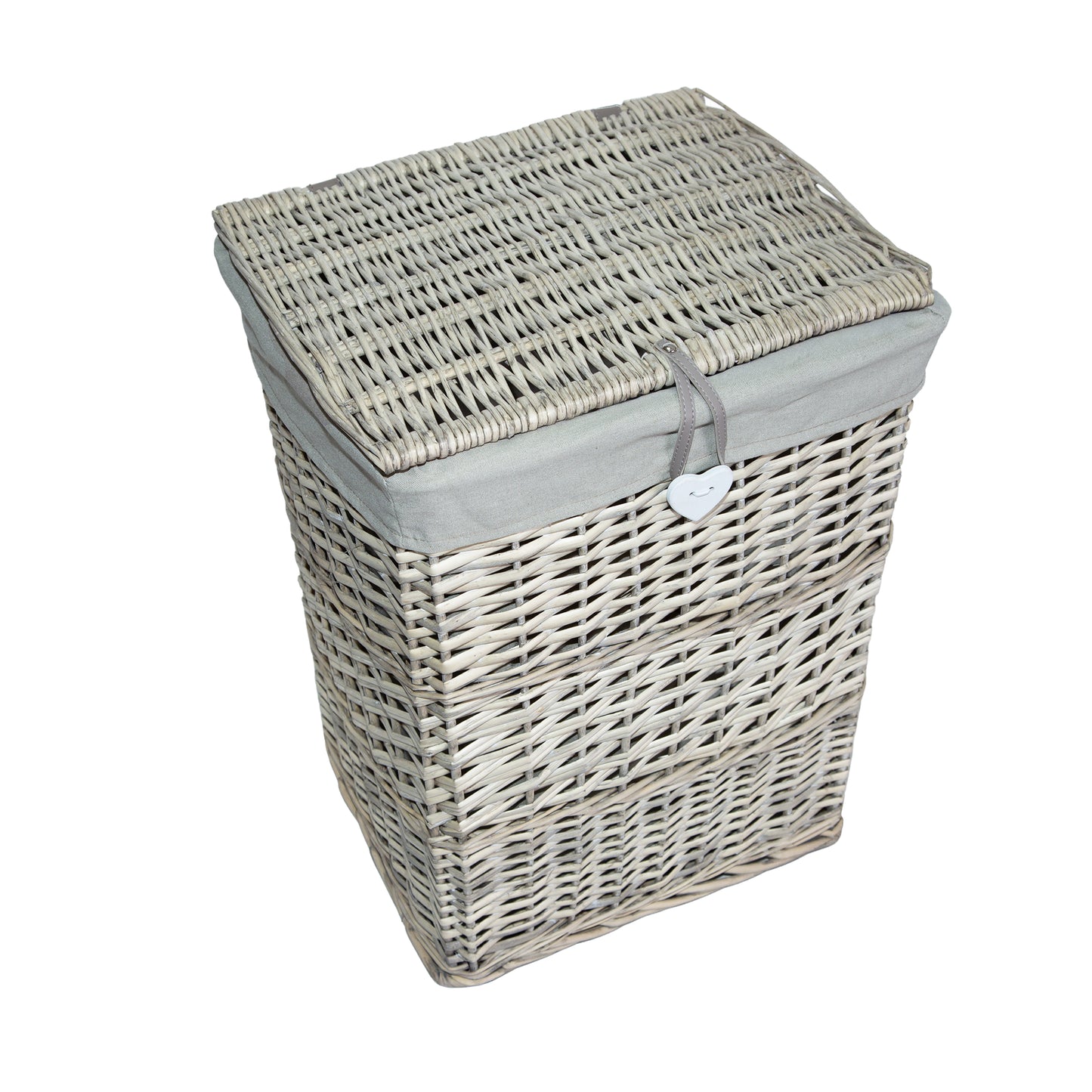 Grey Wash Rectangular Wicker Laundry Basket with Lining - 2 Sizes