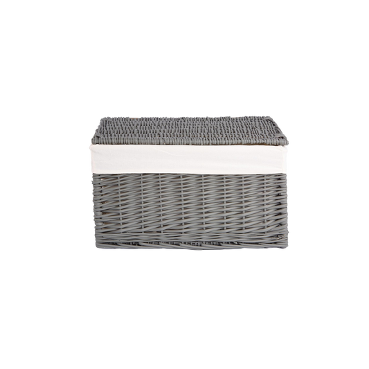 Dark Grey Wicker Storage Hamper Basket with Lining