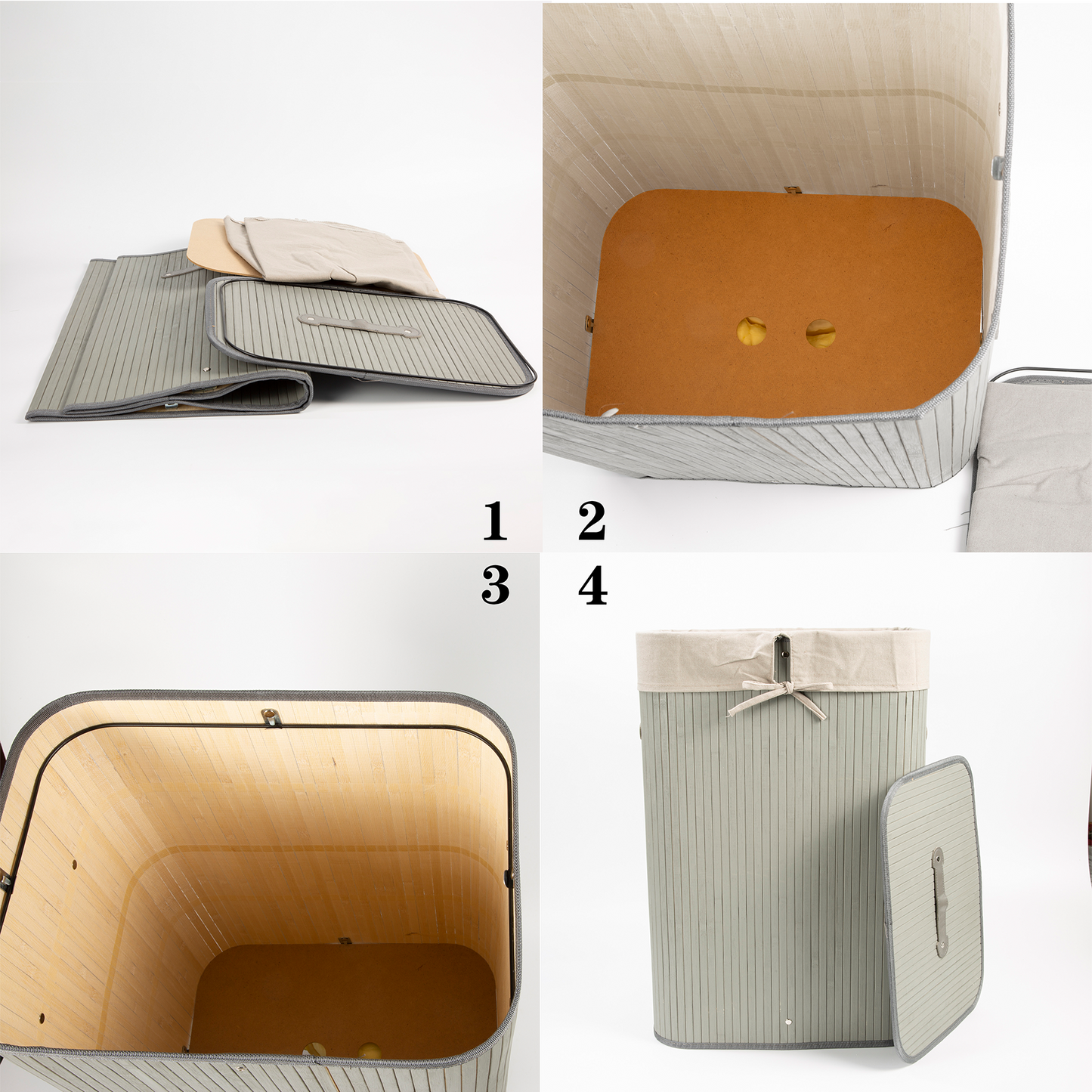 Bamboo Laundry Basket with Lining - Natural / Grey