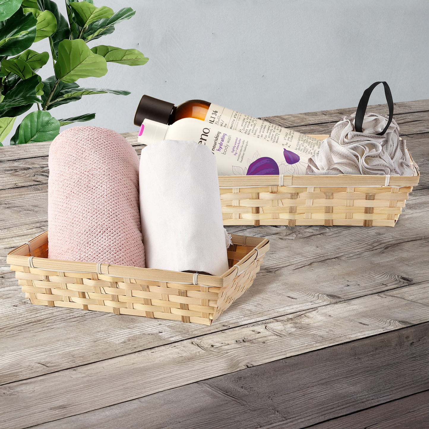 43cm Bamboo Storage Tray – Natural Handwoven Basket for Home Organisation
