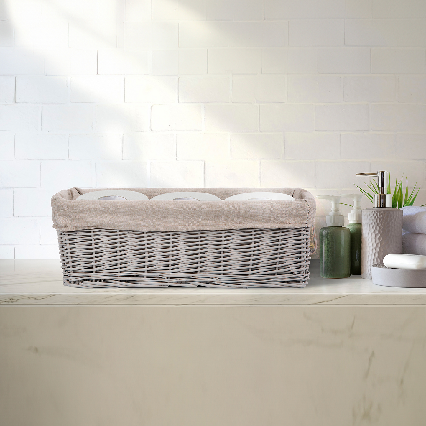 Narrow Wicker Storage Basket with Lining - Light Steamed / Grey