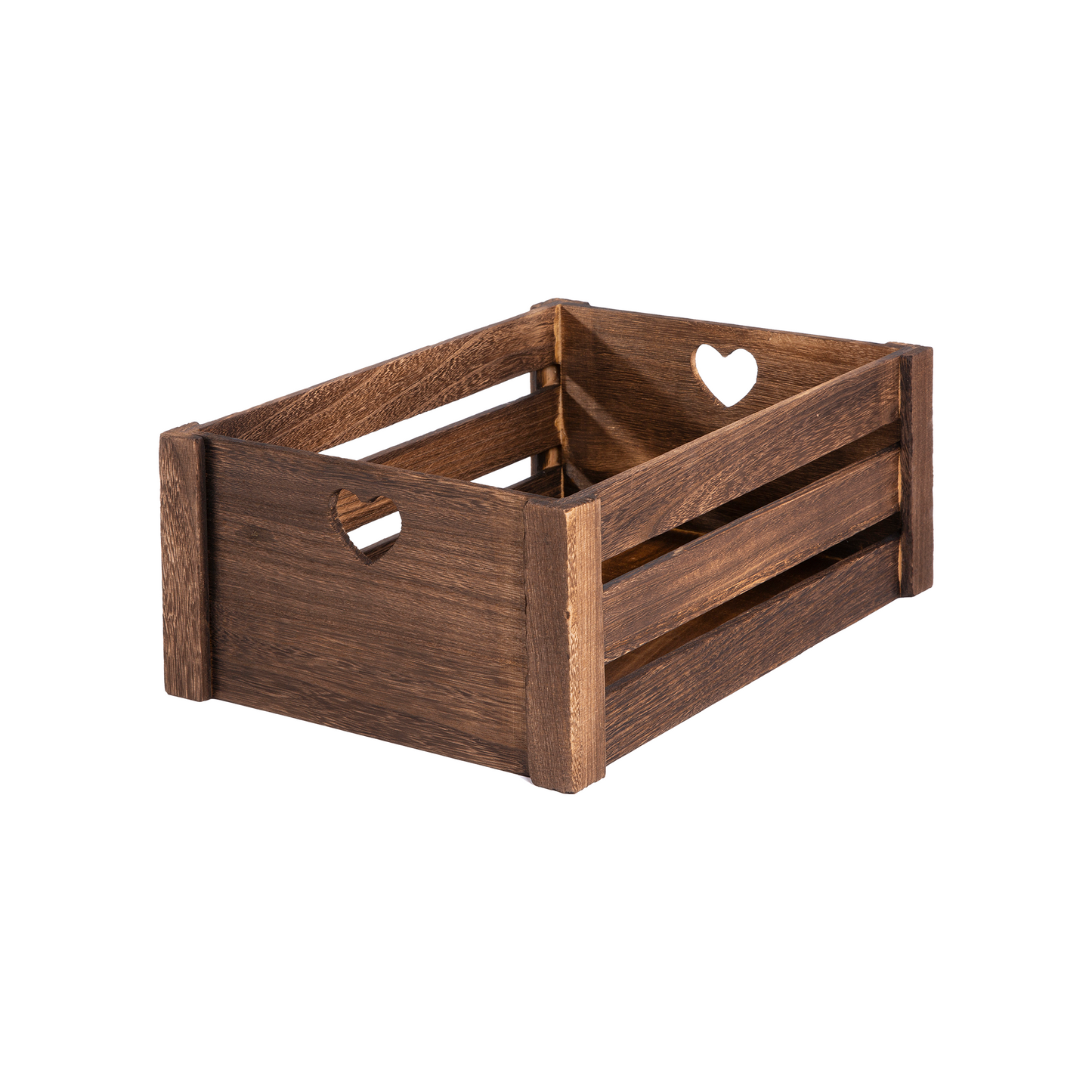 Brown Heart Cut-out Slatted Wooden Crate - 3 Sizes