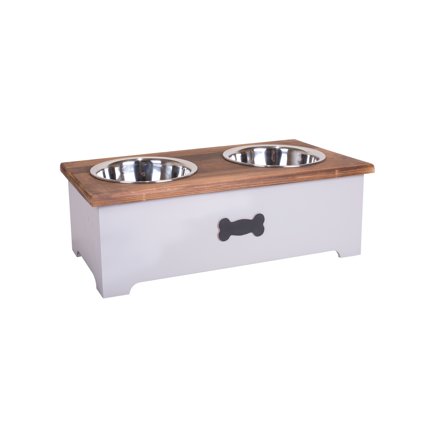 Brown & Grey Double Bowls Wooden Dog Feeding Station - 2 Sizes