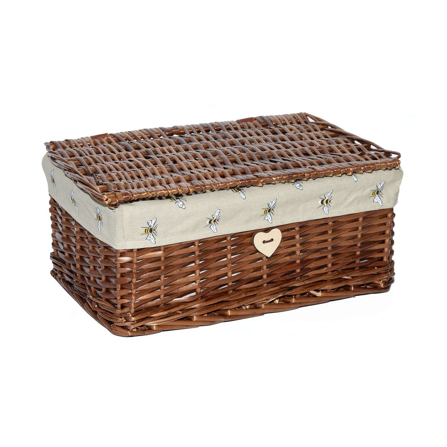 Brown Wicker Storage Hamper Basket with Bee Pattern Lining – Short Version - 3 Sizes