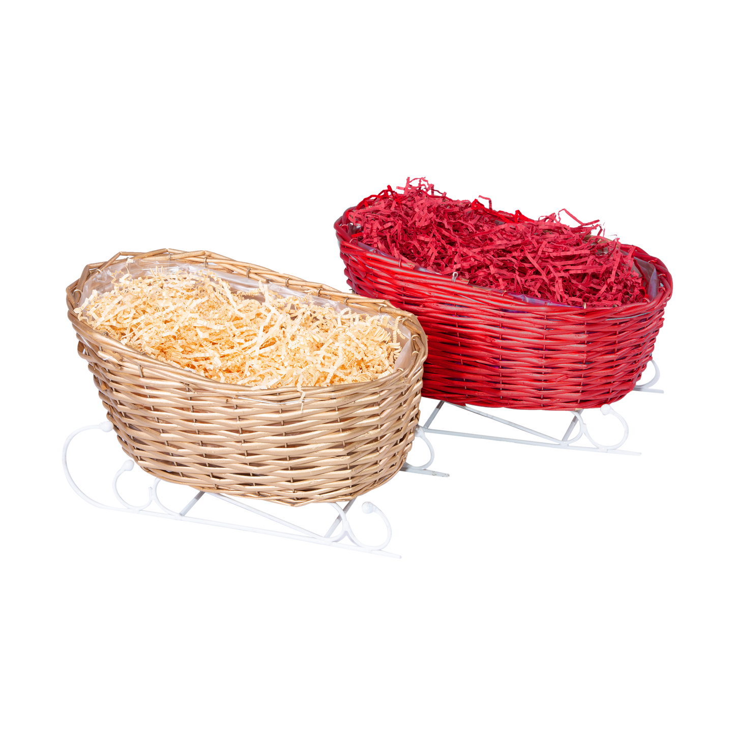 Christmas Sleigh Gift Basket with Plastic Lining - Buff / Red