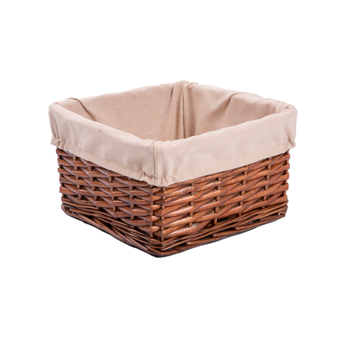 Double Steamed Square Wicker Storage Basket with Lining - 2 Sizes