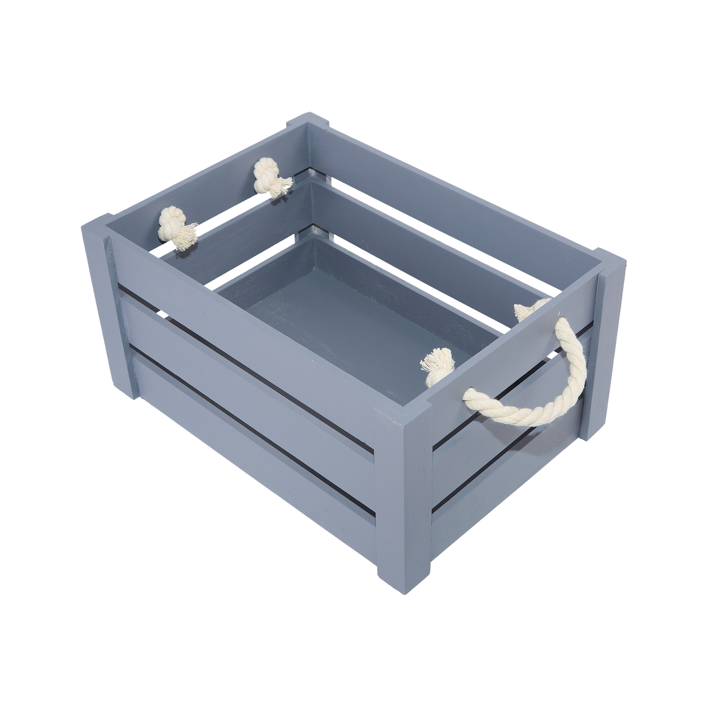 Grey Rope Handled Wooden Storage Crate - 3 Sizes