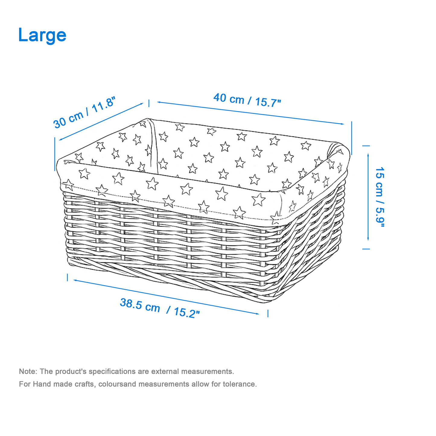 Grey Wicker Storage Basket with Star Pattern Lining - 3 Sizes