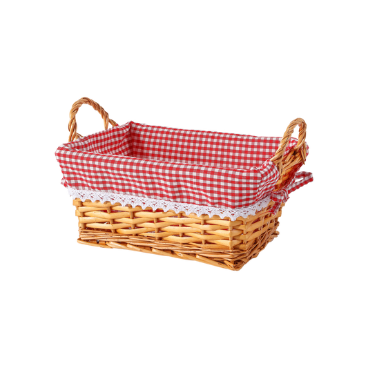 Wicker Bread Basket with Red & White Checked Lining
