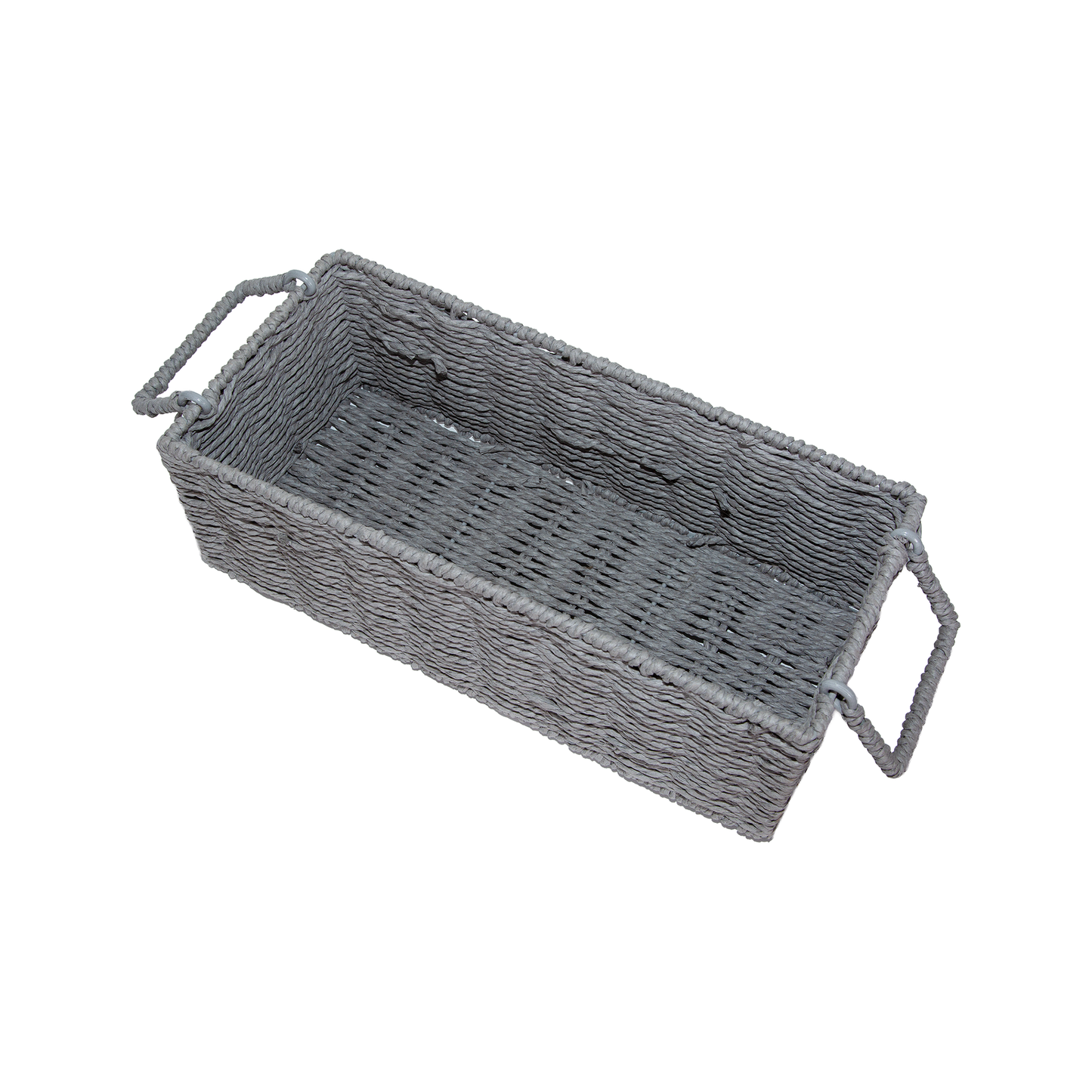 Grey Narrow Paper Rope Storage Basket with Handle