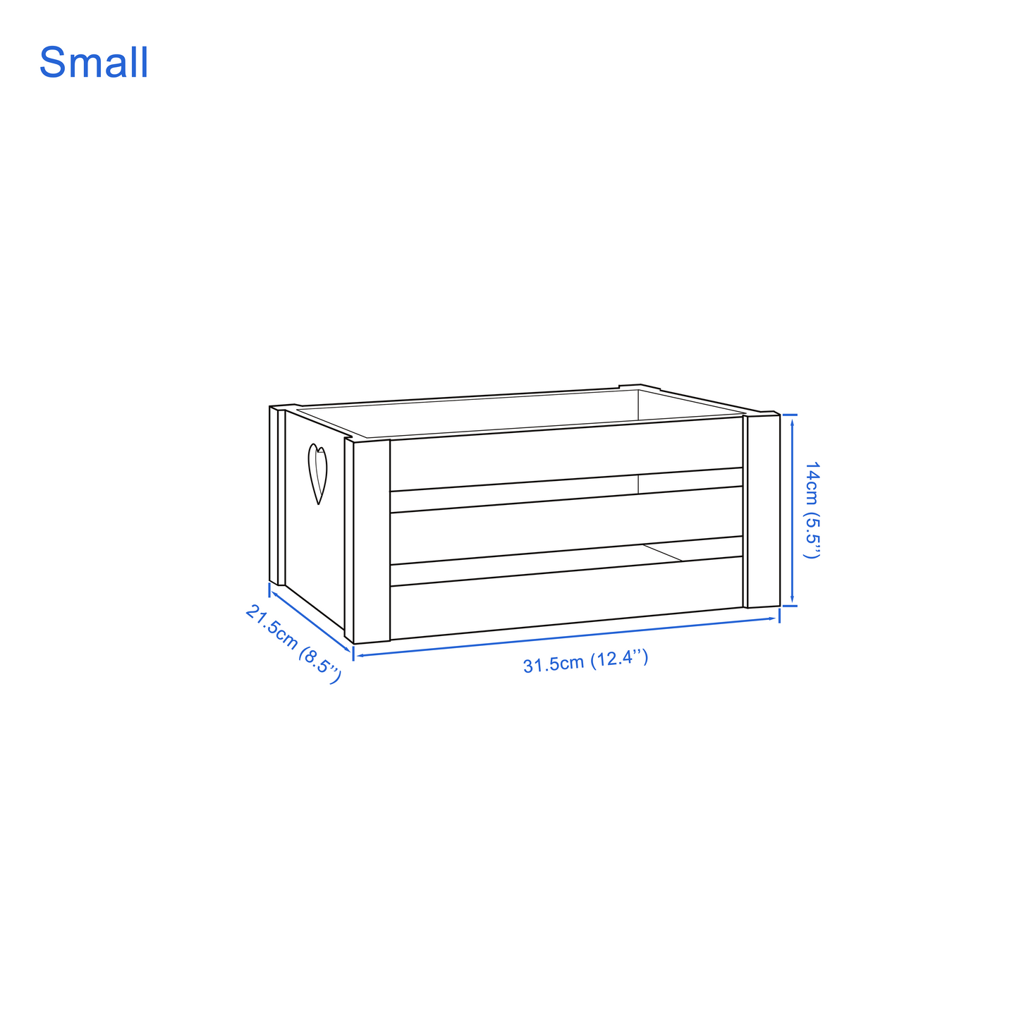 Grey Heart Cut-out Slatted Wooden Crate - 3 Sizes