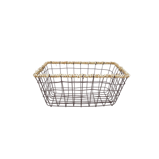 Rectangular Seagrass Edge Metal Wire Basket