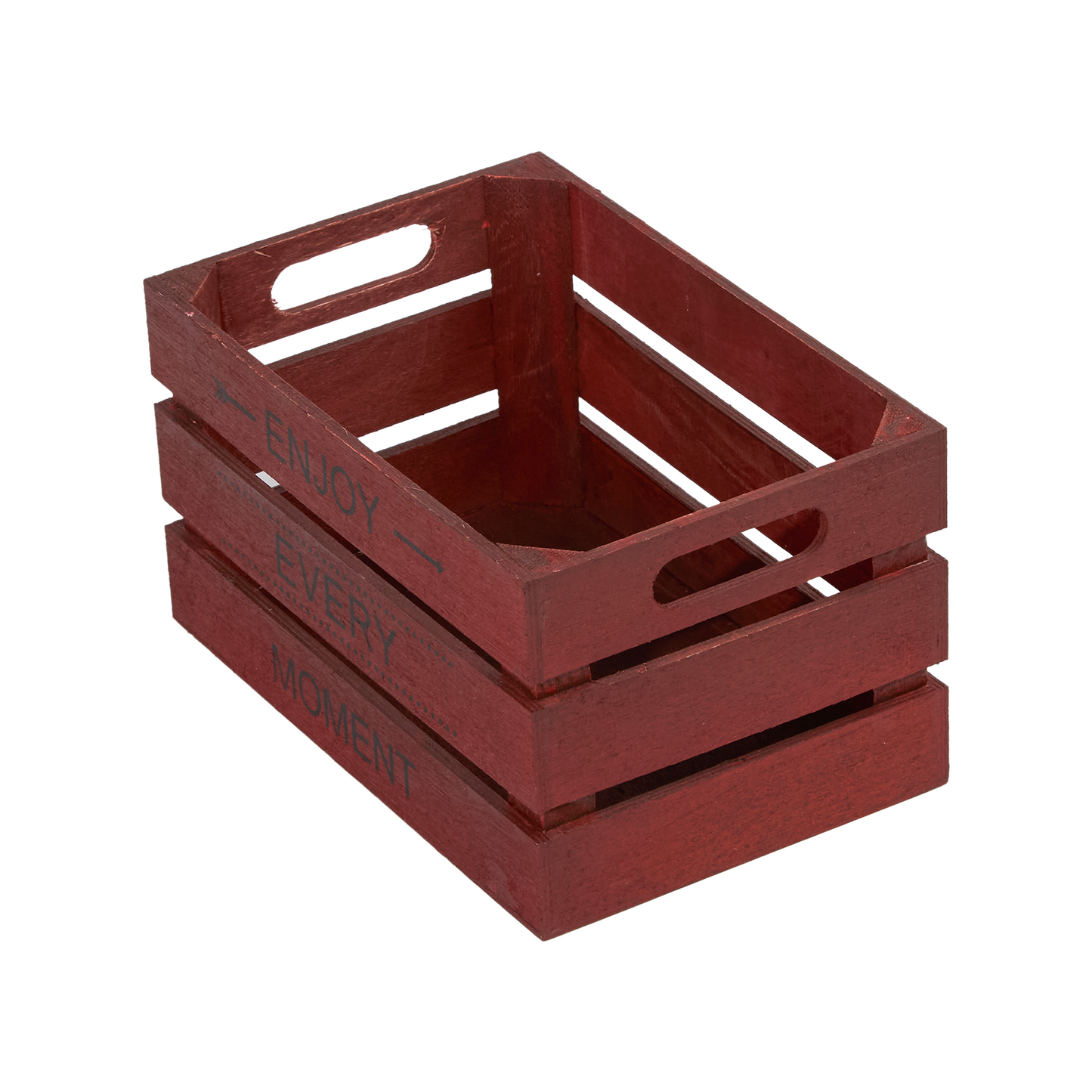 Small Wooden Crate with Handle -Burgundy / Blue