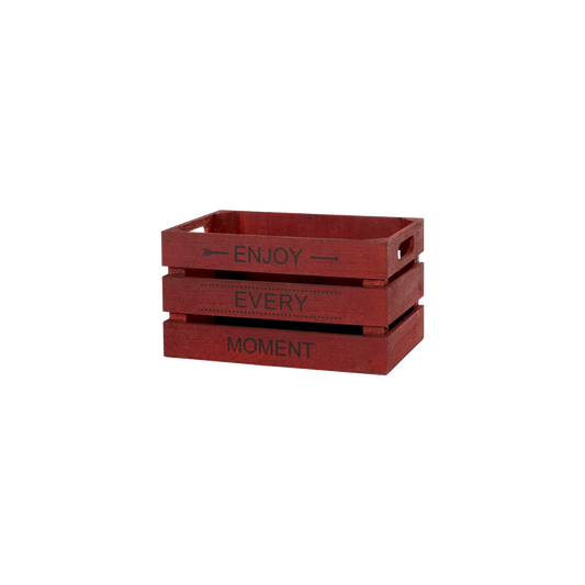 Small Wooden Crate with Handle -Burgundy / Blue