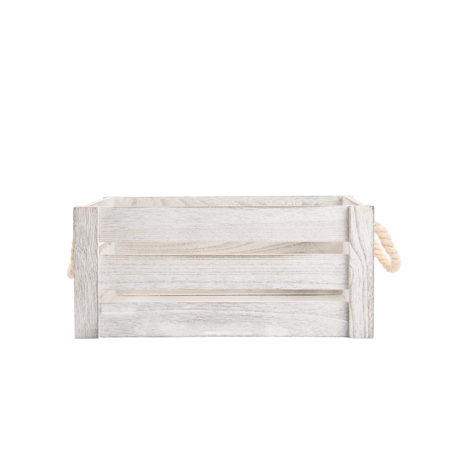 White Wash Rope Handled Wooden Storage Crate - 3 Sizes
