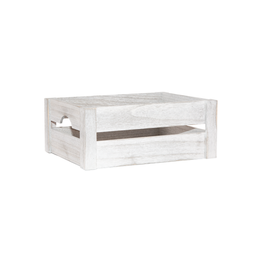 White Wash Wooden Crate with Handle - 3 Sizes